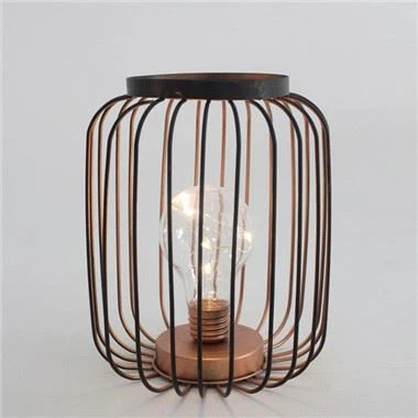Op batterijen werkende tafellamp, metalen kooi